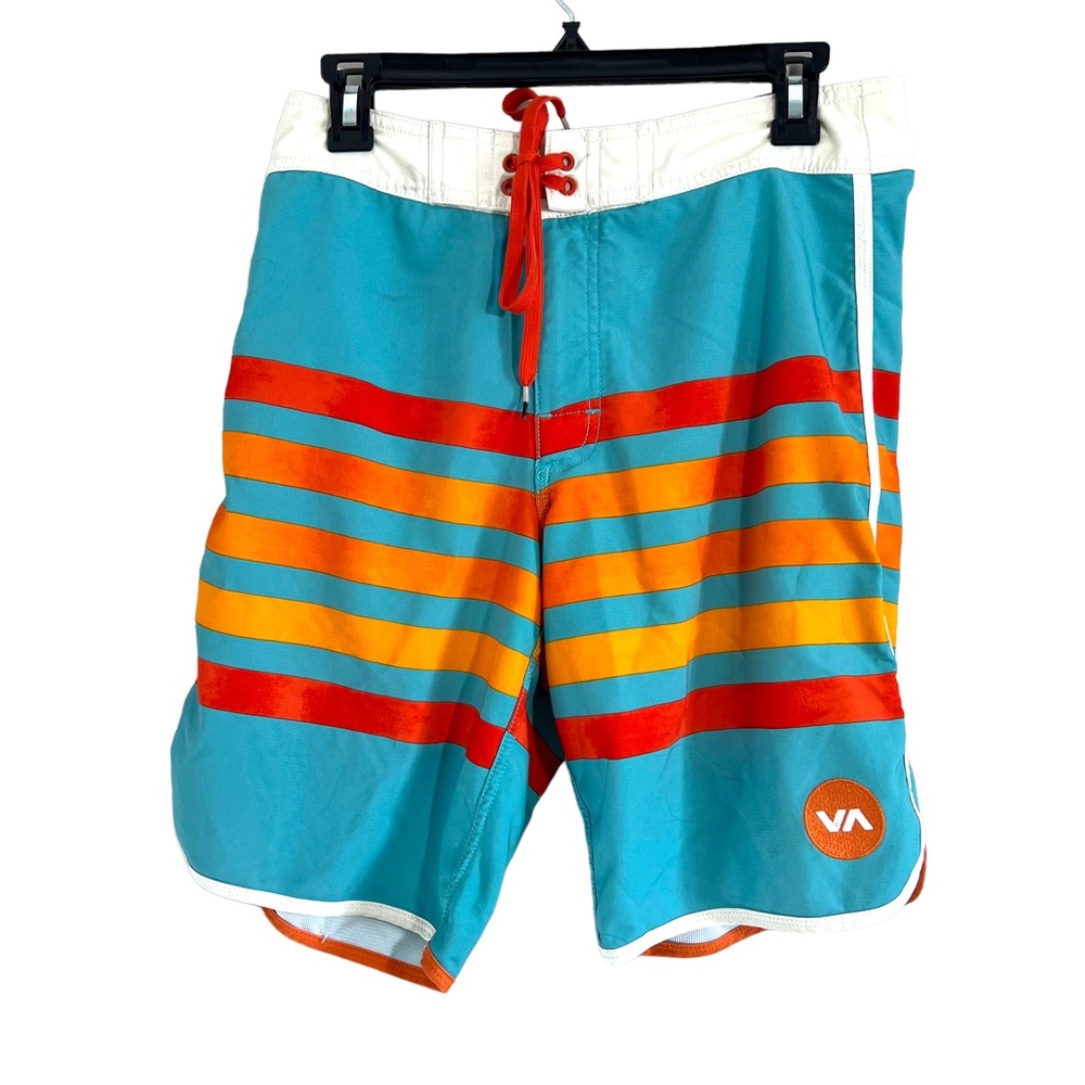 RCVA Mens Blue Striped Swim Suit Board Shorts Size 29